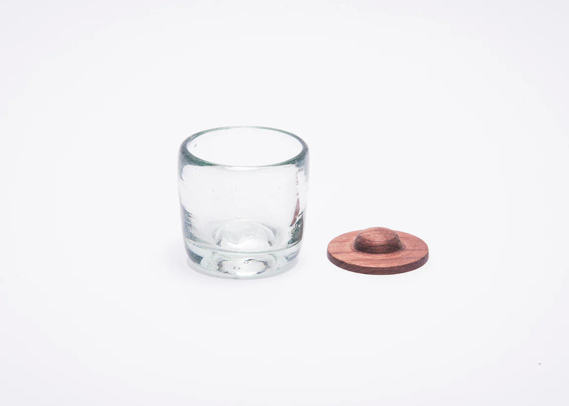 Blown Glass Shots w/ Wood Coaster - set of 4