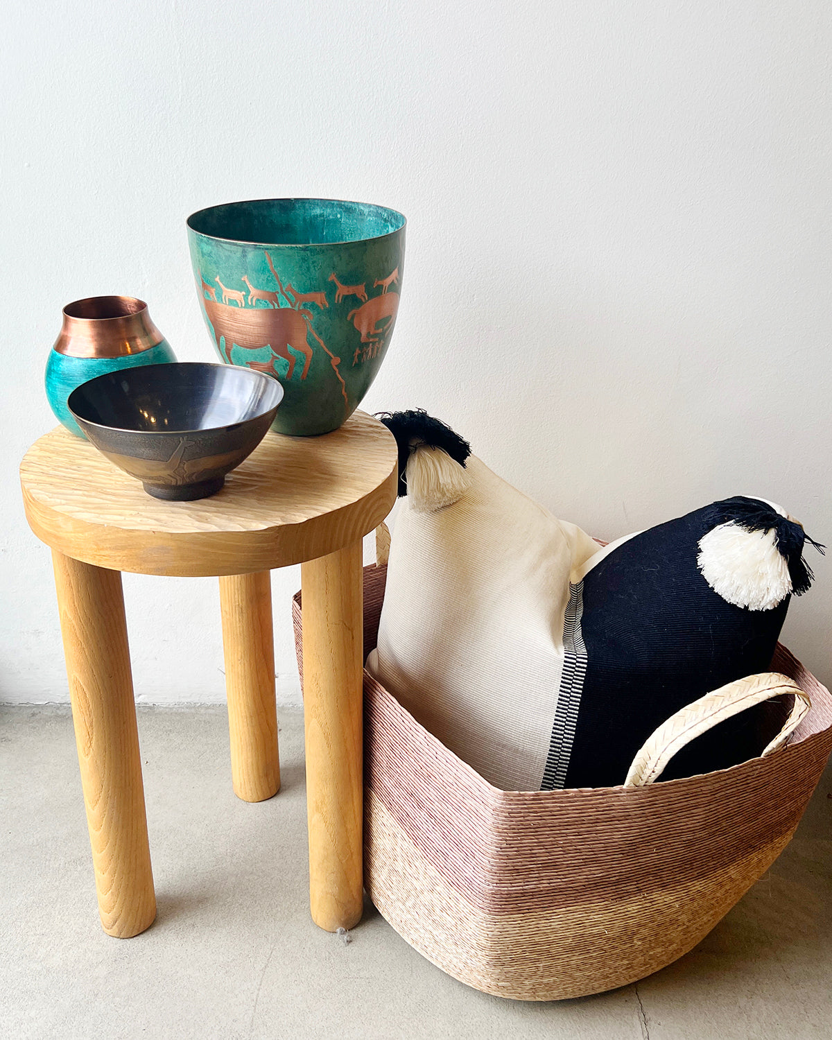 Handwoven Natural Palm Square Revistero Basket with Handles