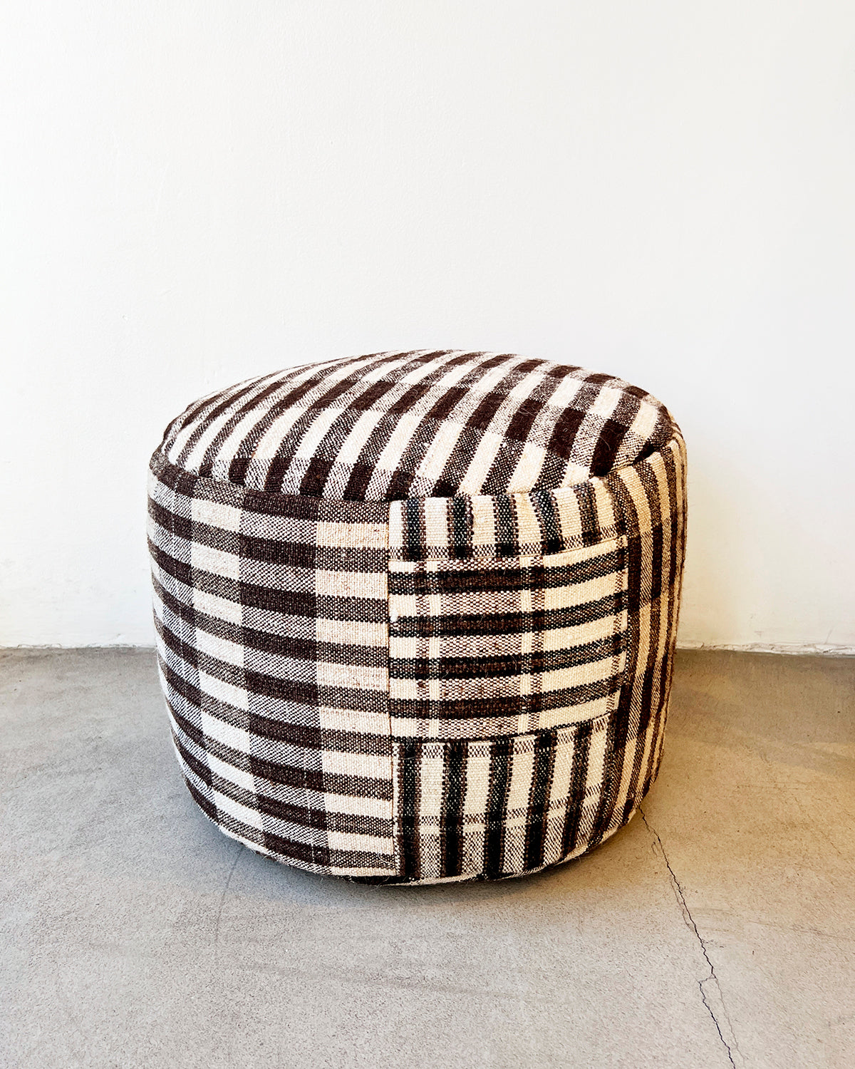 Isabel Checkered Round Pouf Ottoman