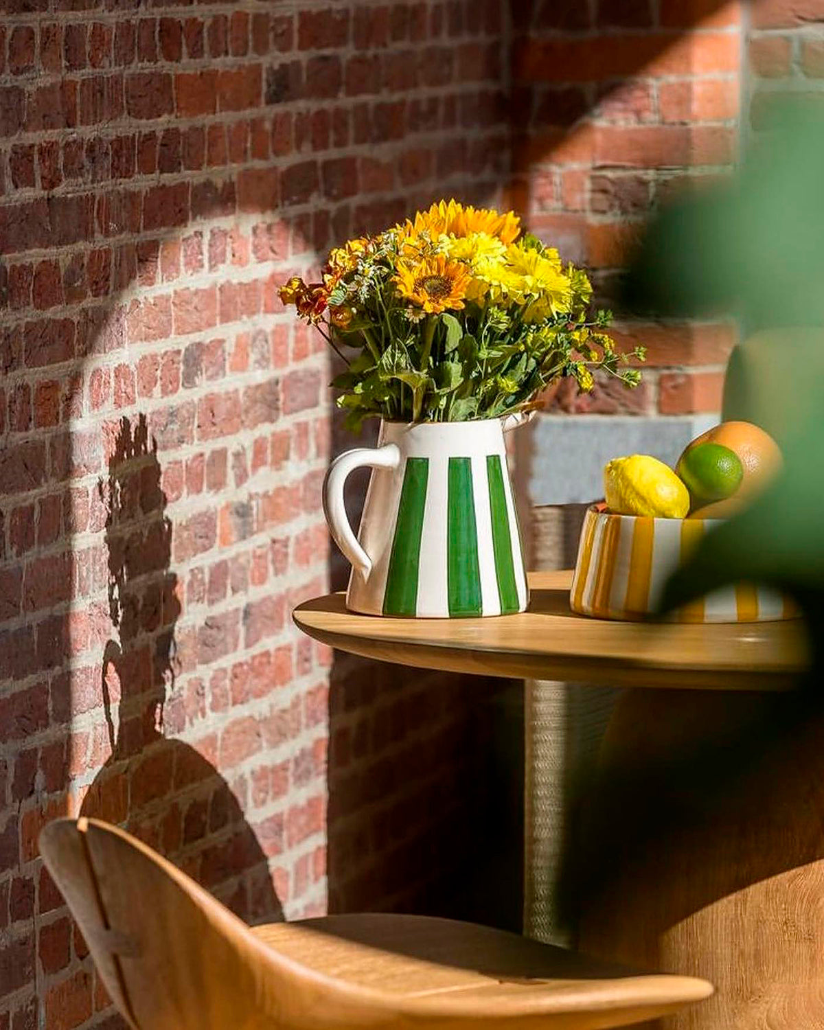 Casa Cubista Medium Striped Pitcher in Dark Green