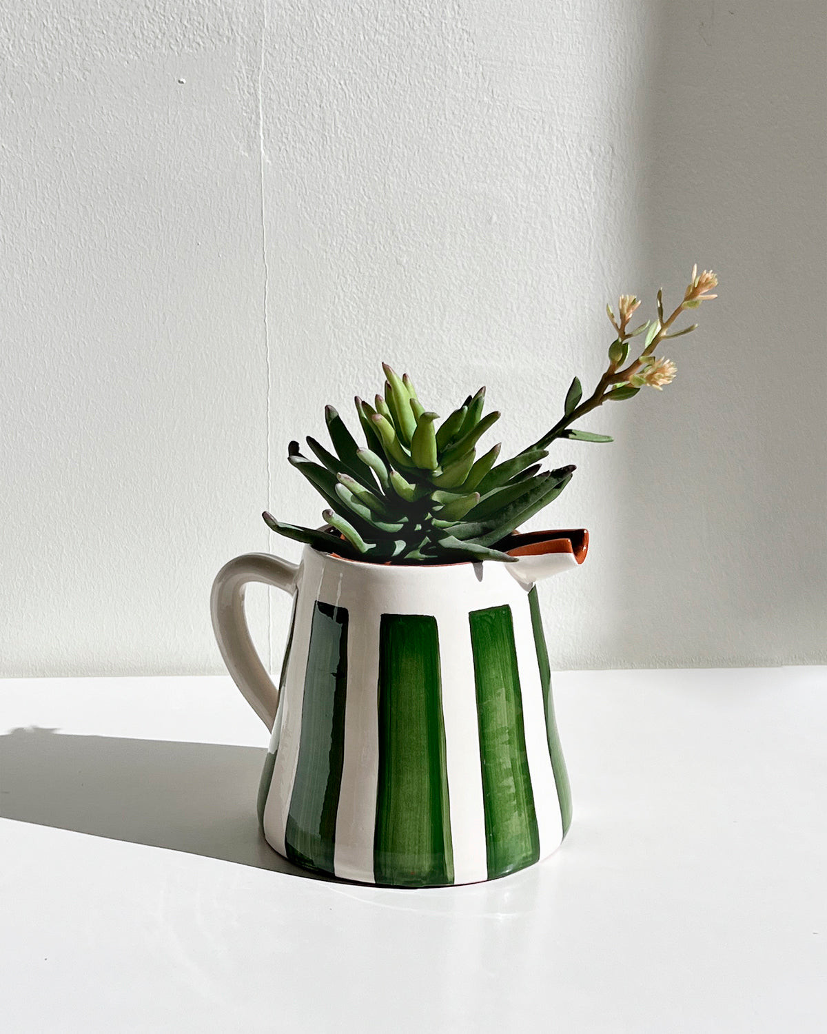 Casa Cubista Medium Striped Pitcher in Dark Green