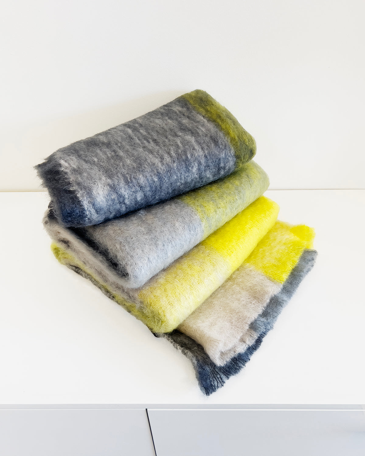 Gray and Yellow Checkered Mohair Blanket Throw