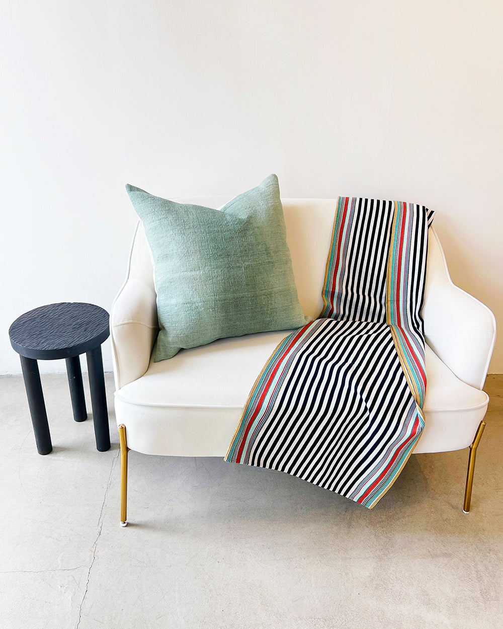 SALE SanCri Cotton Throw - Black Stripe w/Green