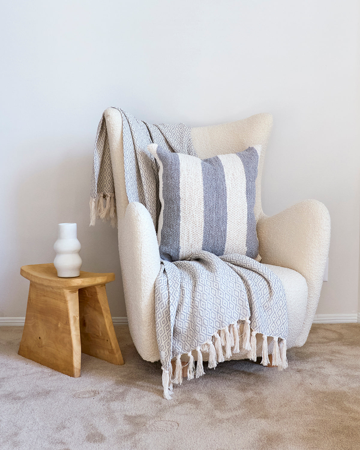 Casa Cubista Throw - Gray & White Fringed