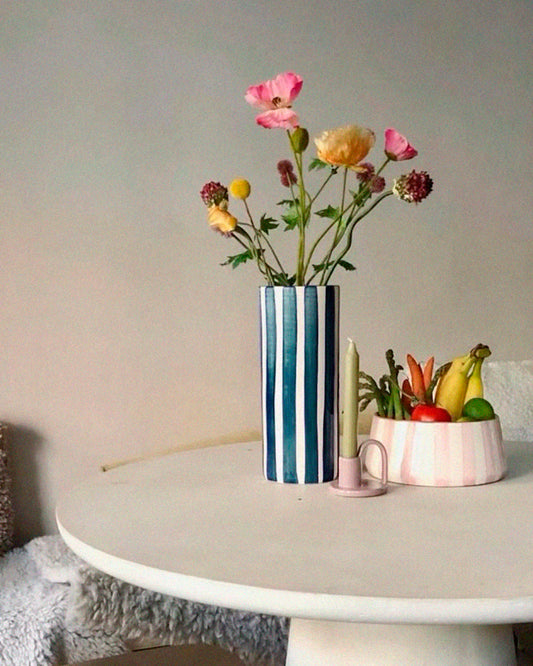 Casa Cubista Medium Bold Stripe Vase in Teal