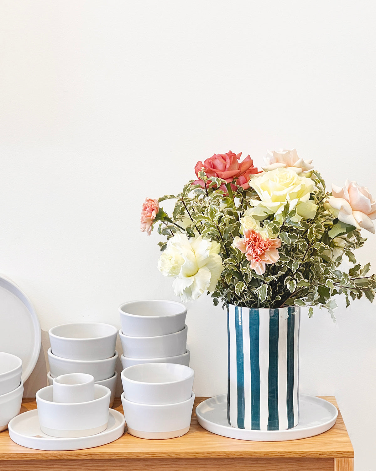 Casa Cubista Medium Bold Stripe Vase in Teal