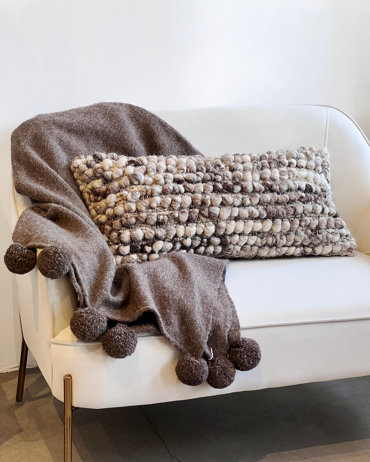 Fatima Bobble Throw Pillow in Gray