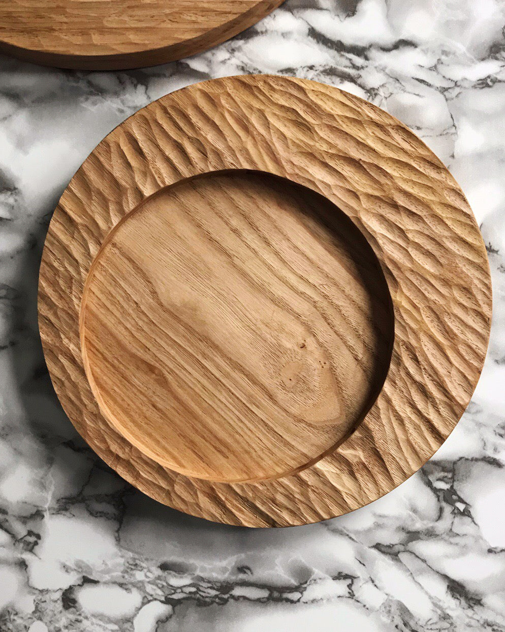 Carved wood rectangular tray black