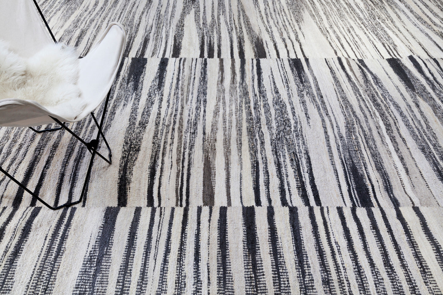 Handwoven wool rug black and white