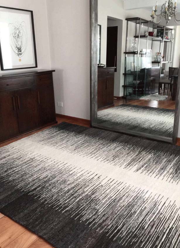 Handwoven wool rug black and white