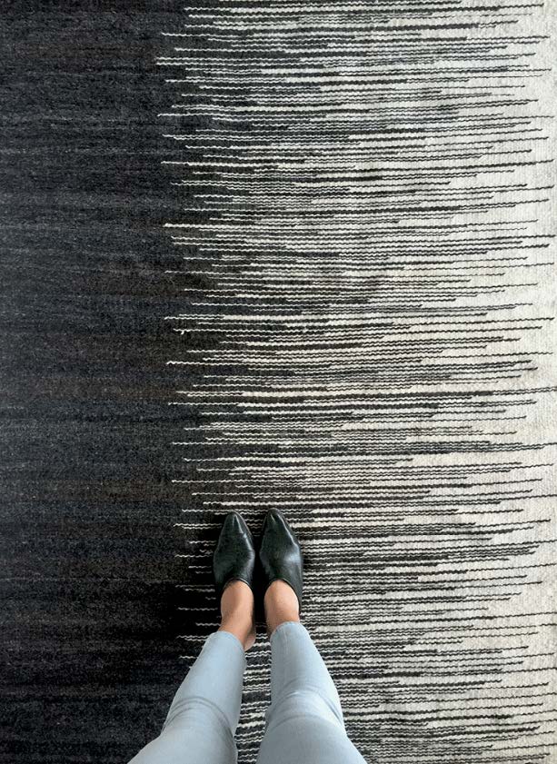 Handwoven wool rug black and white