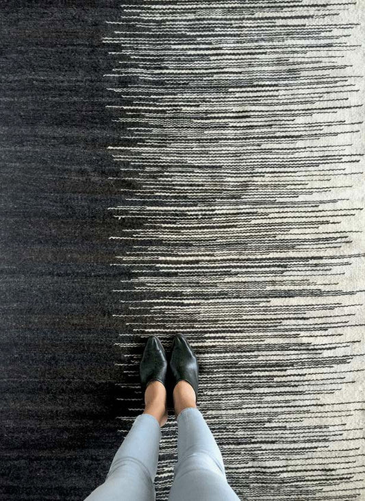 Handwoven wool rug black and white