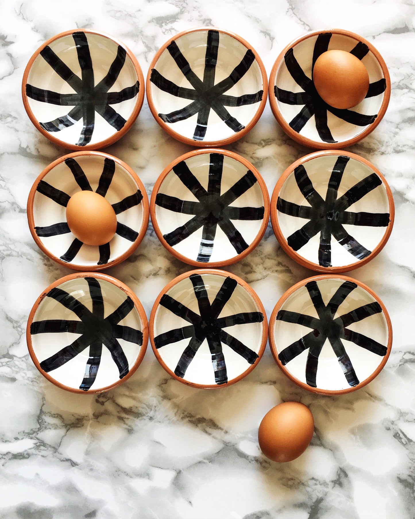 Handmade ceramic bowls geometric pattern black and white B&W