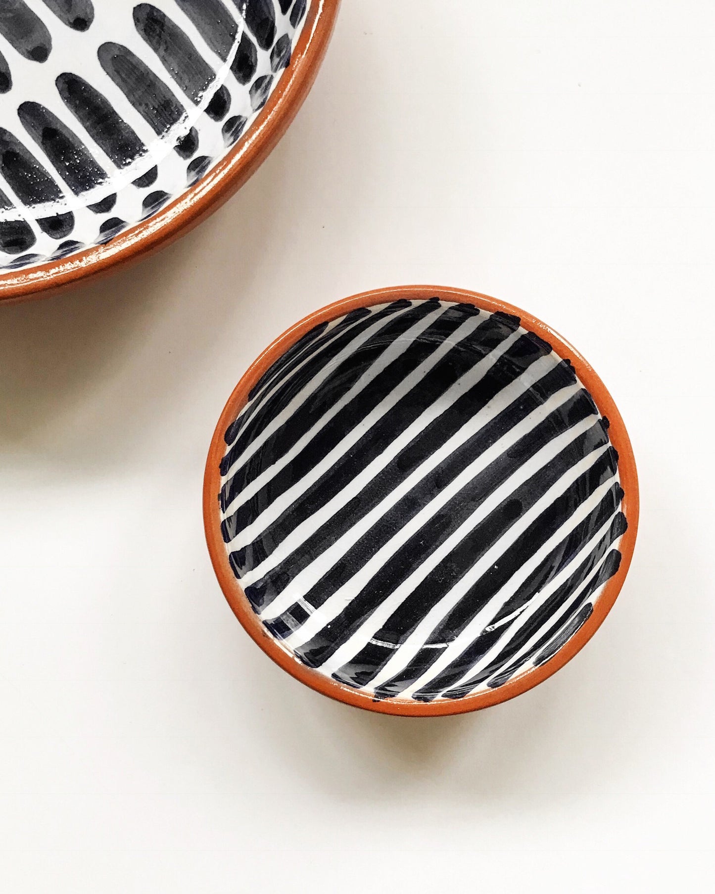 Handmade ceramic bowl geometric pattern black and white B&W