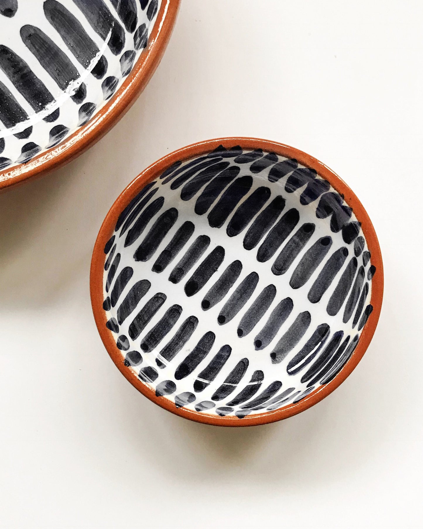 Handmade ceramic bowl geometric pattern black and white B&W