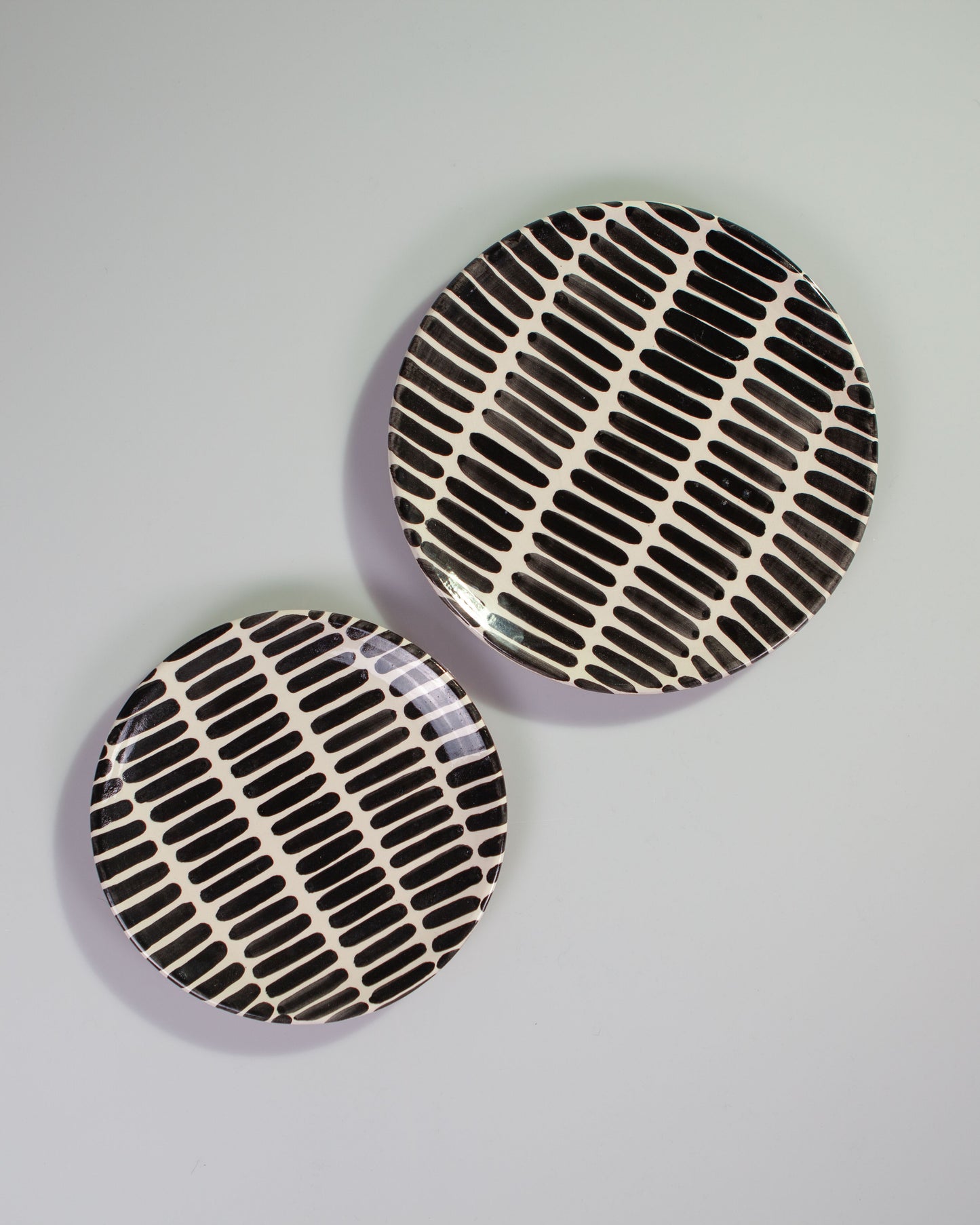 Handmade ceramic plates geometric pattern black and white B&W