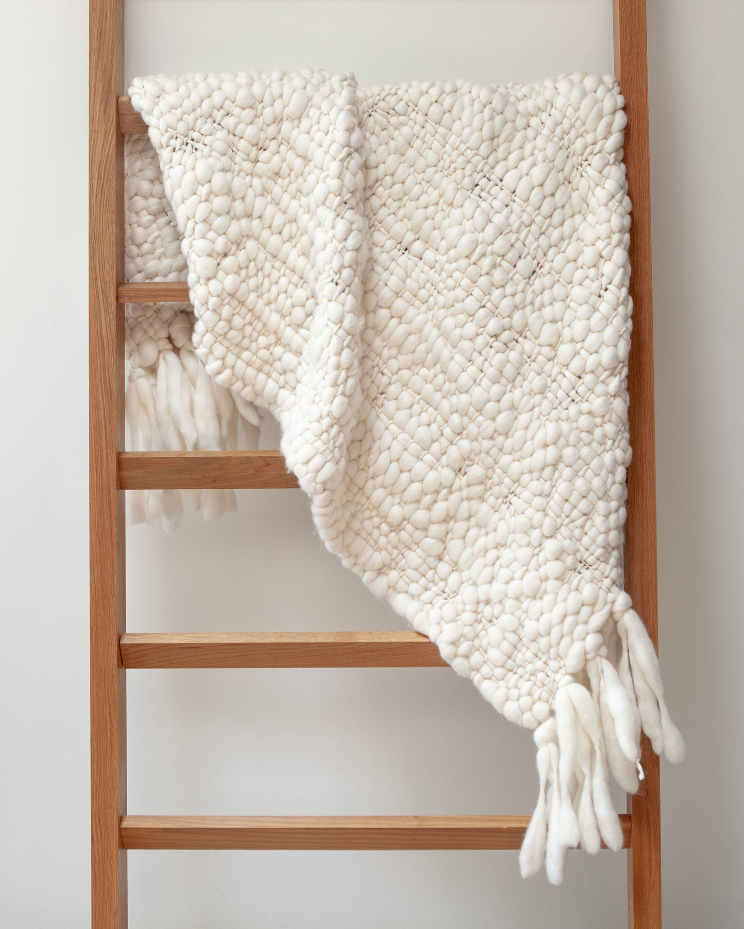 Handwoven baby merino wool blanket natural thick weave