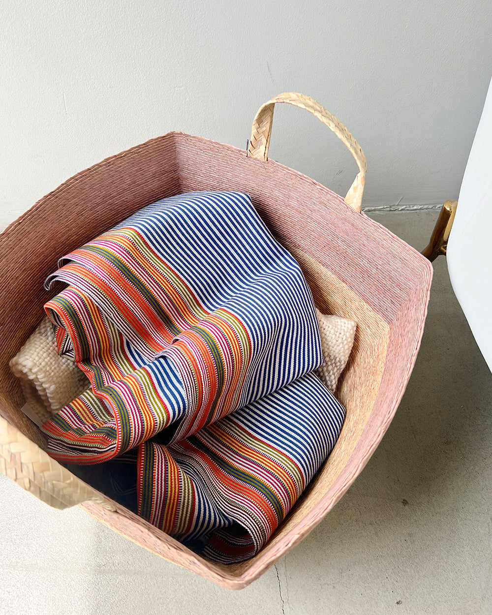 Handwoven Natural Palm Square Revistero Basket with Handles