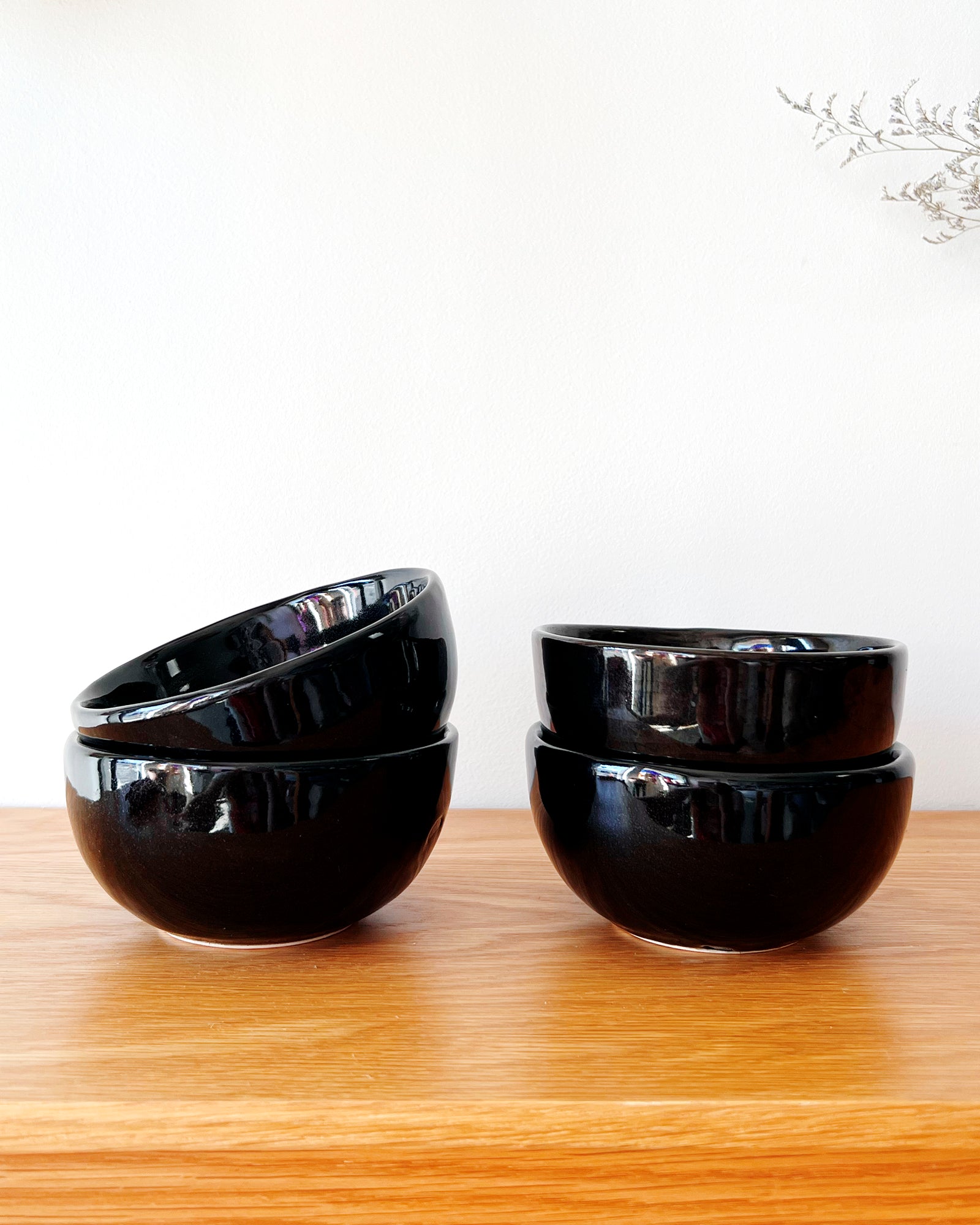 Black Caviar Handmade Small Soup Bowls - Set of 4