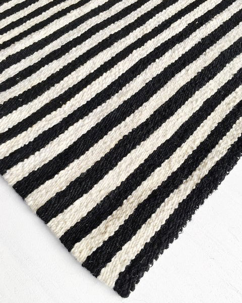 Handwoven wool rug black and white