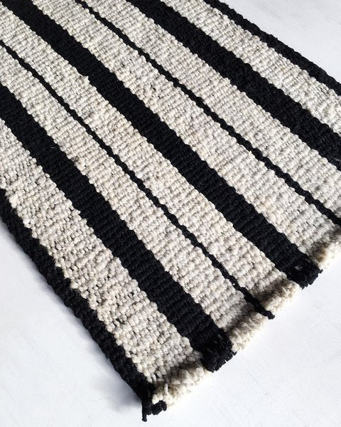 Handwoven wool rug black and white