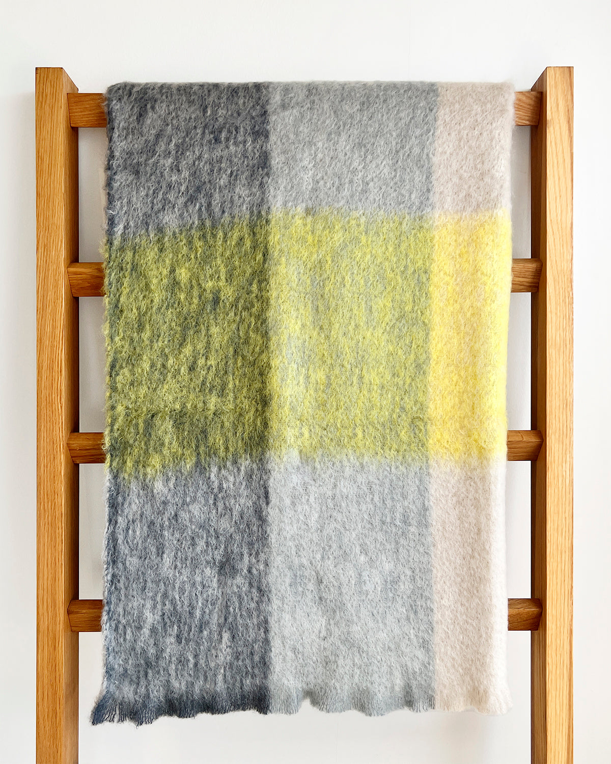 Gray and Yellow Checkered Mohair Blanket Throw