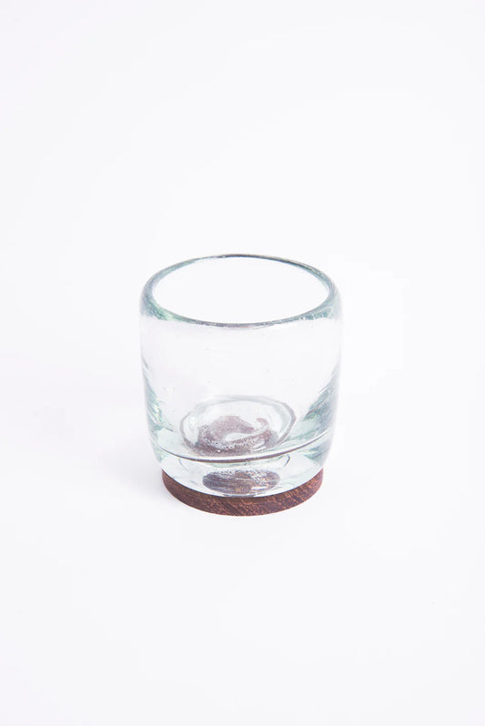 Blown Glass Shots w/ Wood Coaster - set of 4