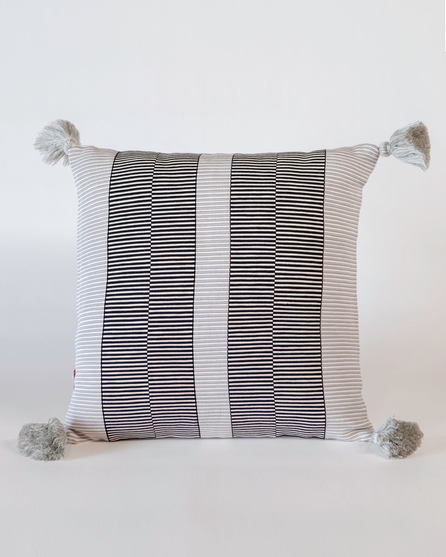 SALE Gray Grid Pillow w/ Pompoms