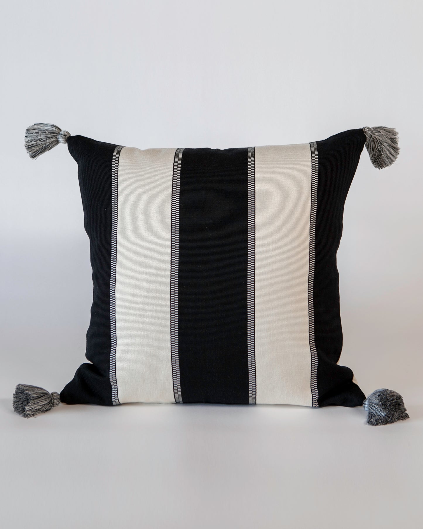 SALE Black and White Stripe Pillow w/ Pompoms