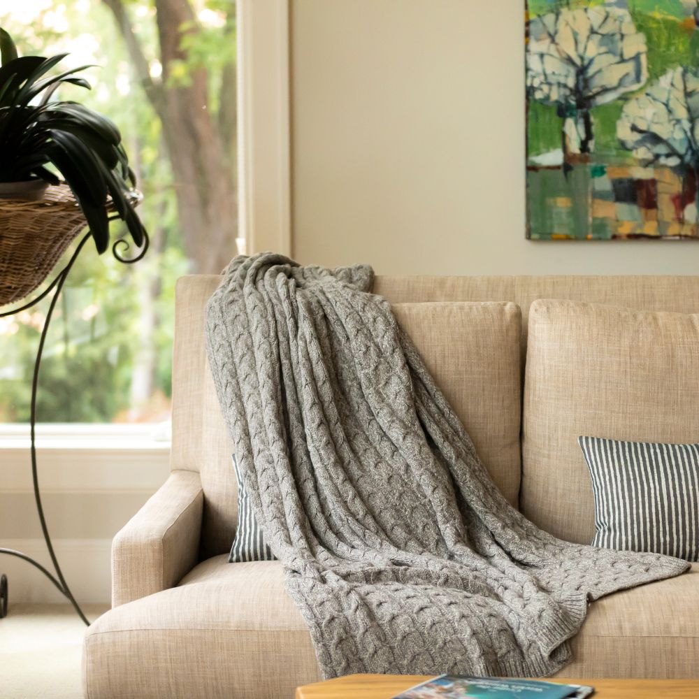 Muru Collection - Pima Cotton & Undyed Baby Alpaca Graphite Cable Throw