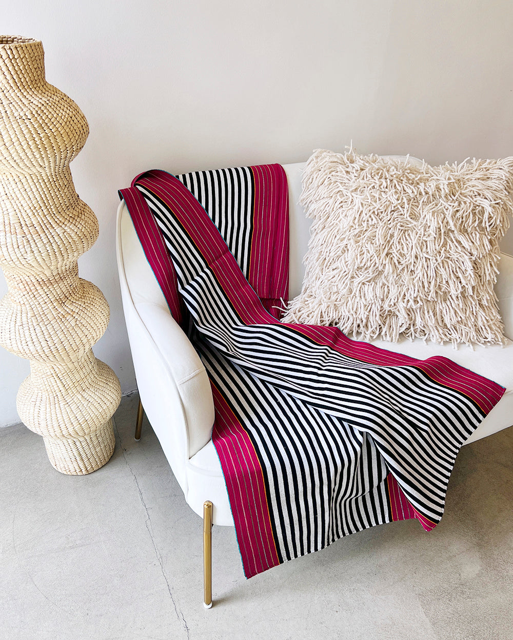 SALE SanCri Cotton Throw - Black Stripe w/ Red SALE