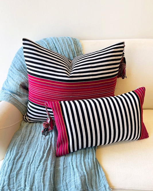 SALE SanCri Pillow Black Stripe with Magenta