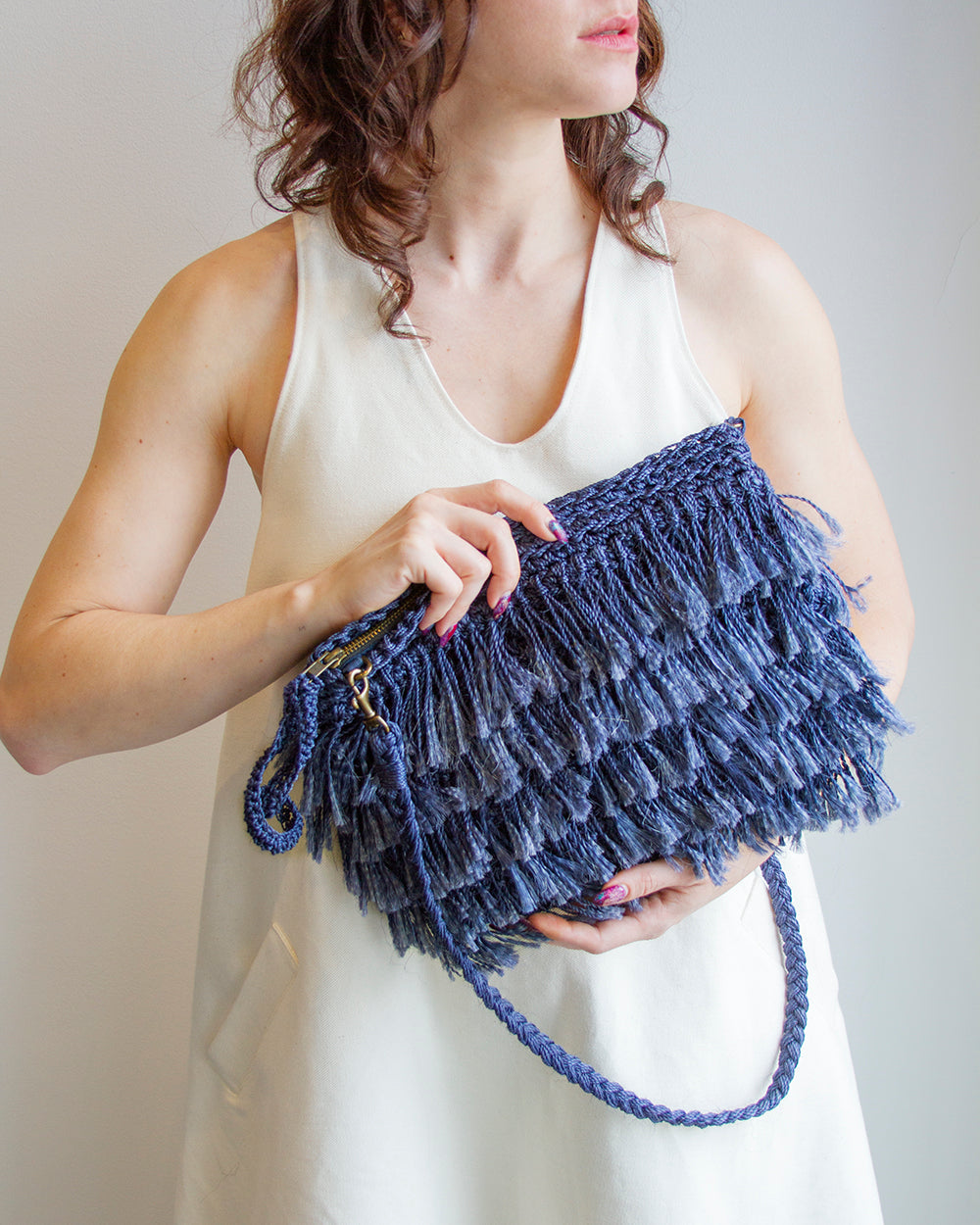 Indigo Fringe Handbag