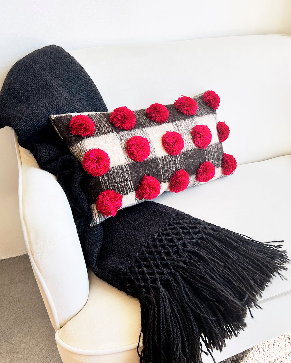 Chamula Checkered Pom Pom Pillow