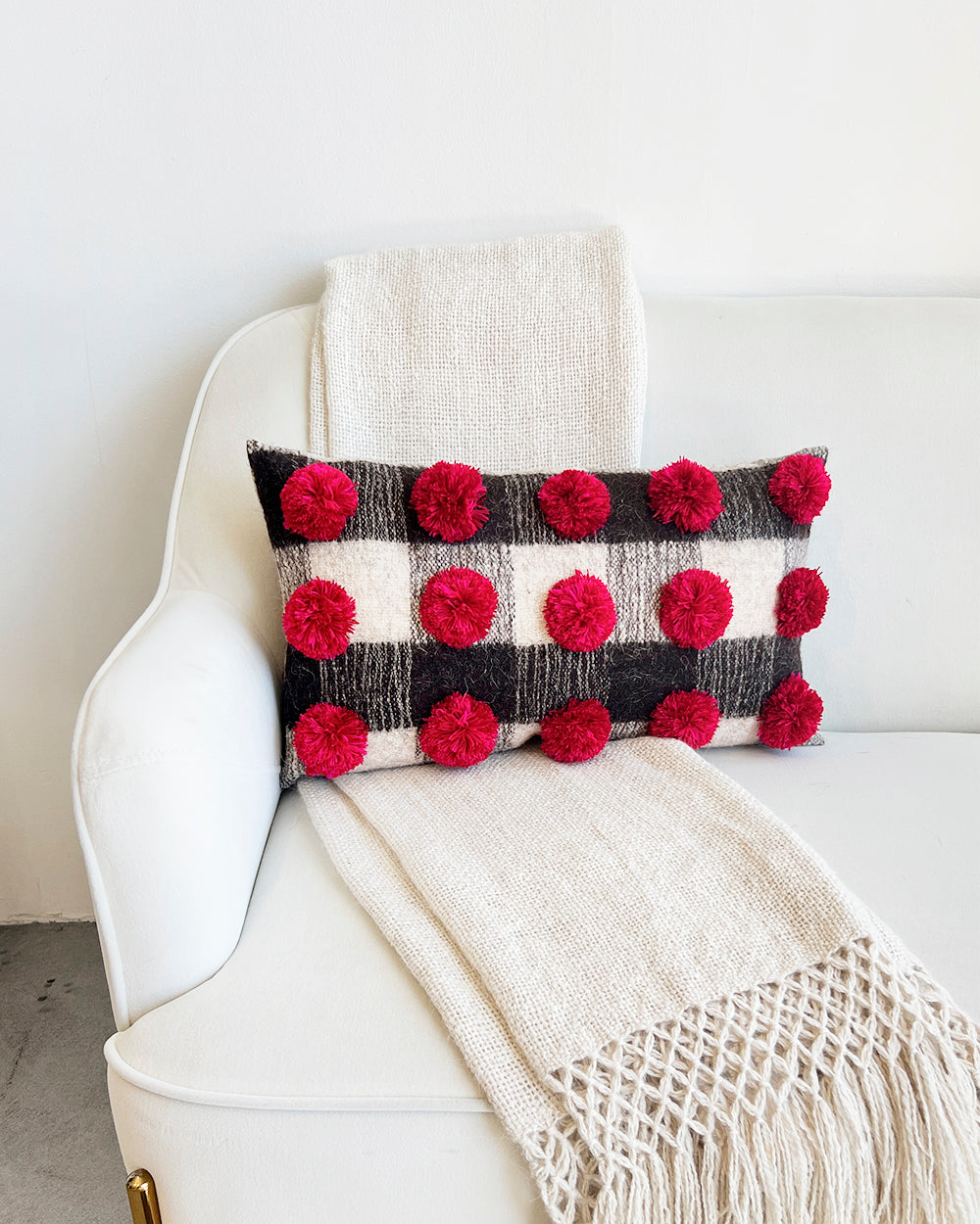 Chamula Checkered Pom Pom Pillow