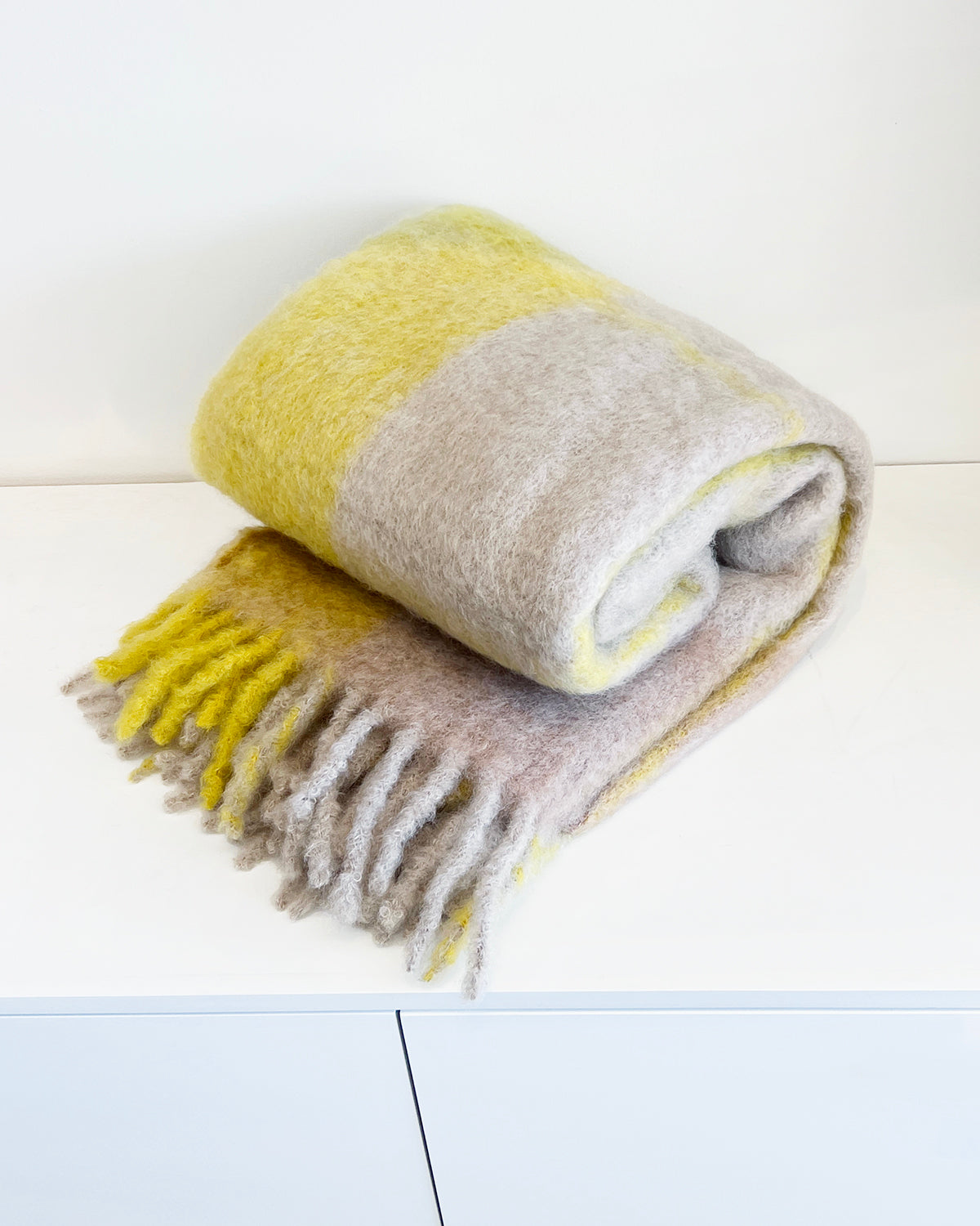 Ezcaray Yellow and Beige Checkered Mohair Blanket Throw