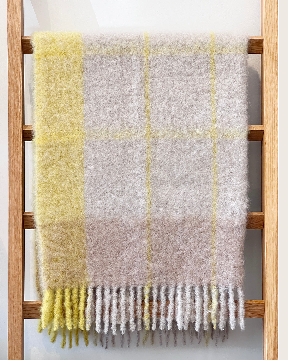 Ezcaray Yellow and Beige Checkered Mohair Blanket Throw