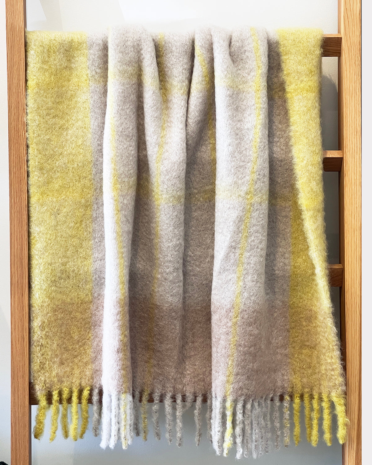 Ezcaray Yellow and Beige Checkered Mohair Blanket Throw