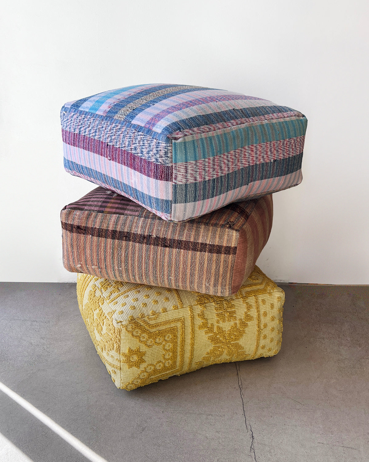 Isabel Blue Striped Ottoman