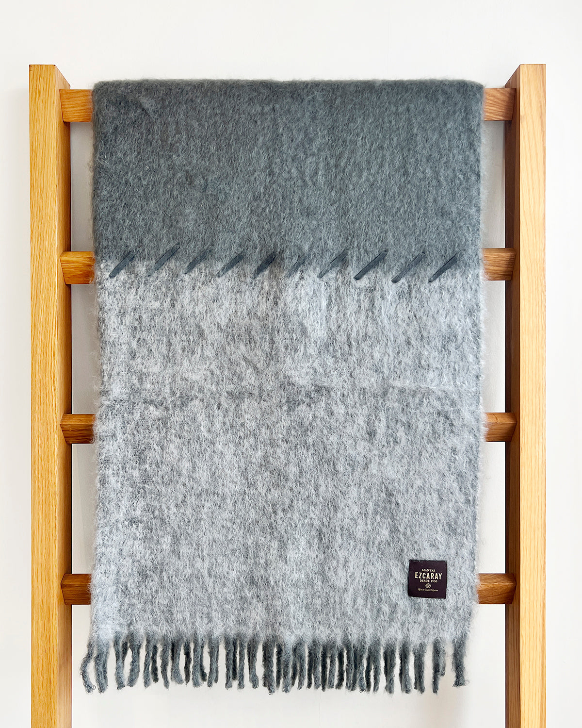 Steam and Smoke Mohair Blanket - Suede Whipstitch