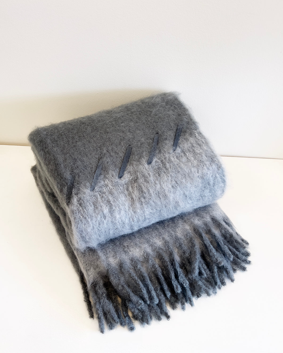 Steam and Smoke Mohair Blanket - Suede Whipstitch