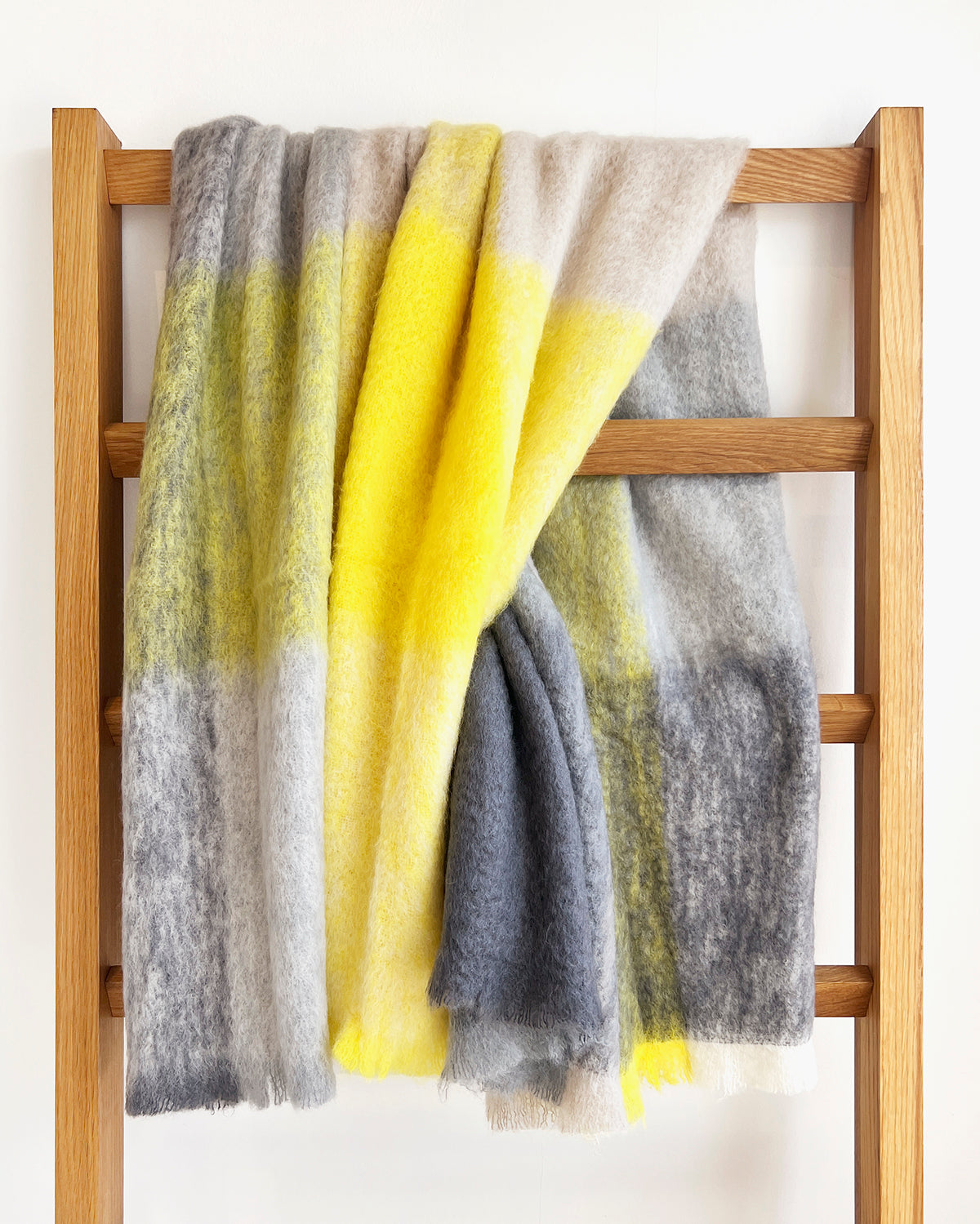Gray and Yellow Checkered Mohair Blanket Throw