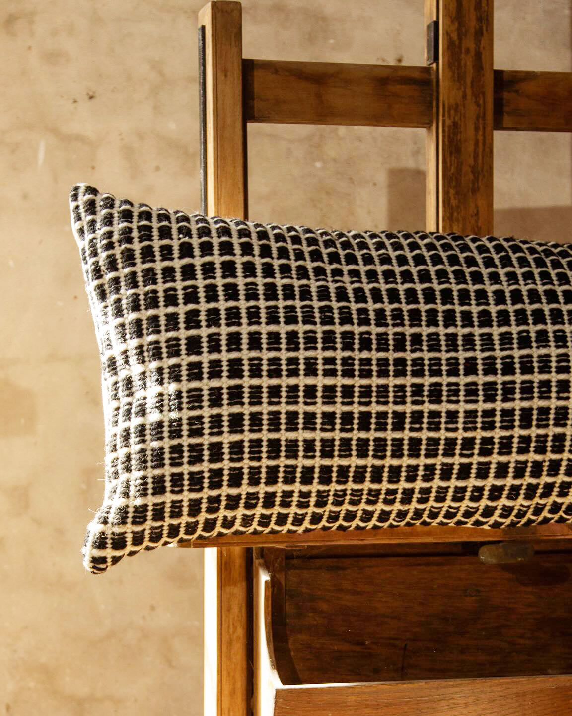 Panal Wool Throw Pillow in Black and White