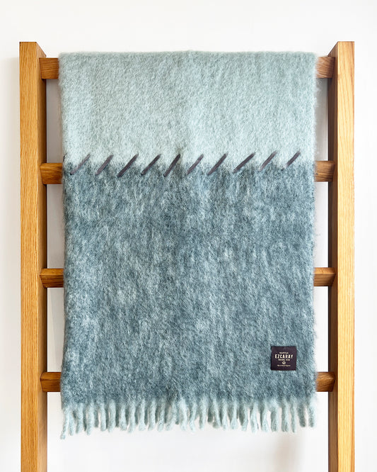 Marina and Seafoam Mohair Blanket - Suede Whipstitch