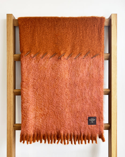 Terra-cotta and Brick Mohair Blanket - Suede Whipstitch