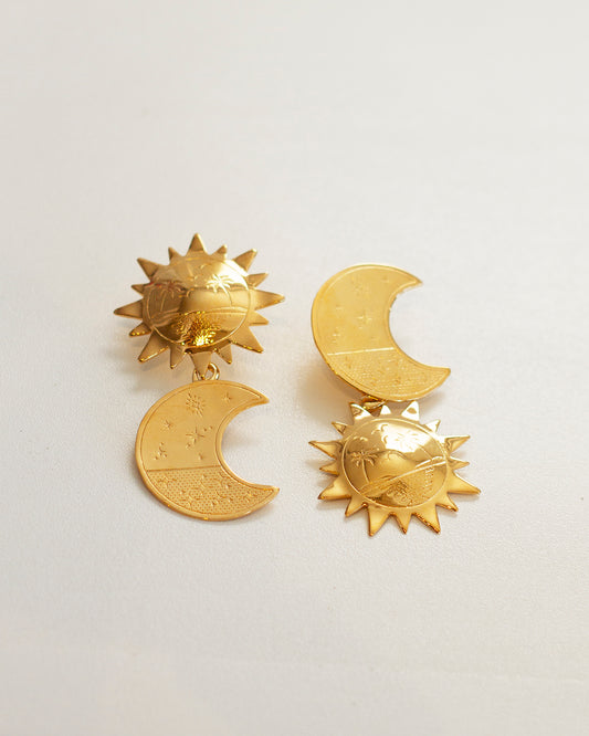 Earrings - Gold Sun and Moon