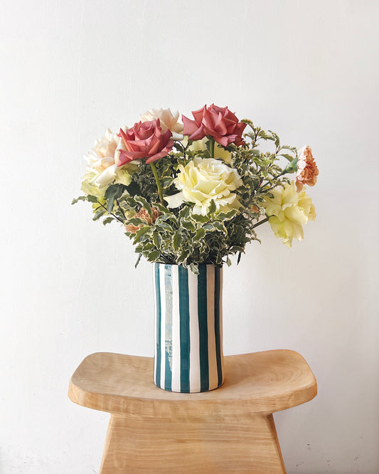 Casa Cubista Medium Bold Stripe Vase in Teal