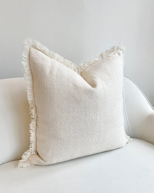 Awanay Otono Cream Fringe Wool Pillow
