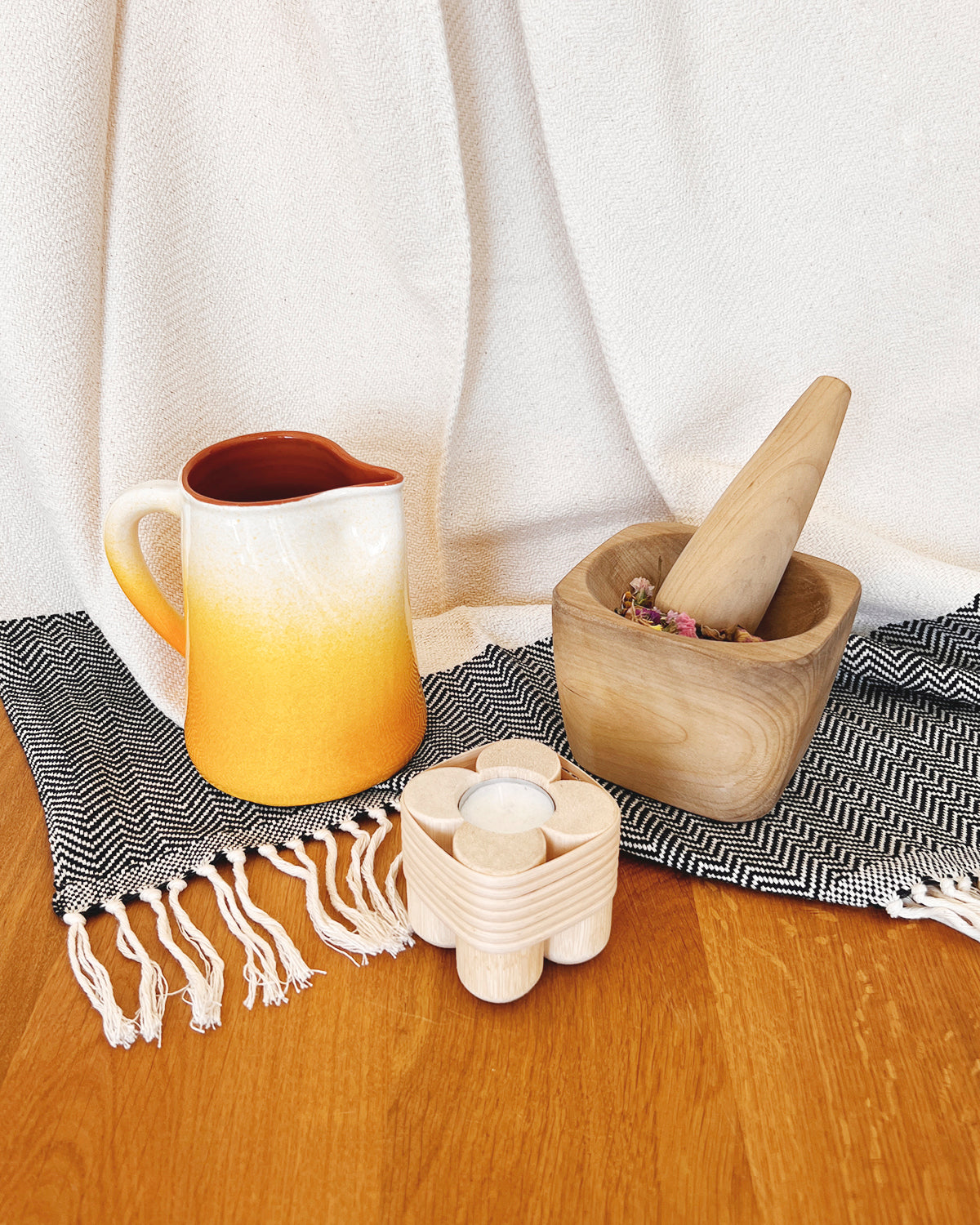 Laurel Hand Carved Solid Wood Mortar and Pestle