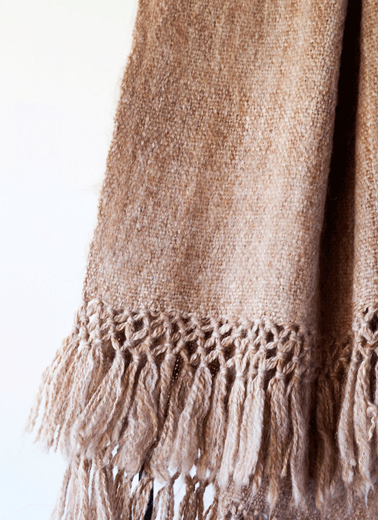 Handwoven llama wool throw camel brown